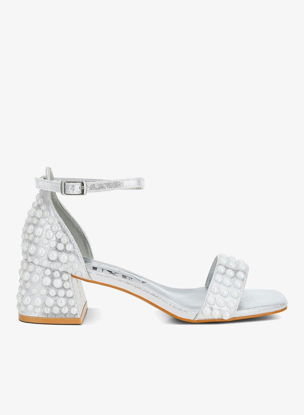 Silver Rhinestone Shimmer Sandals Sh4817 Low Heel - Image 1