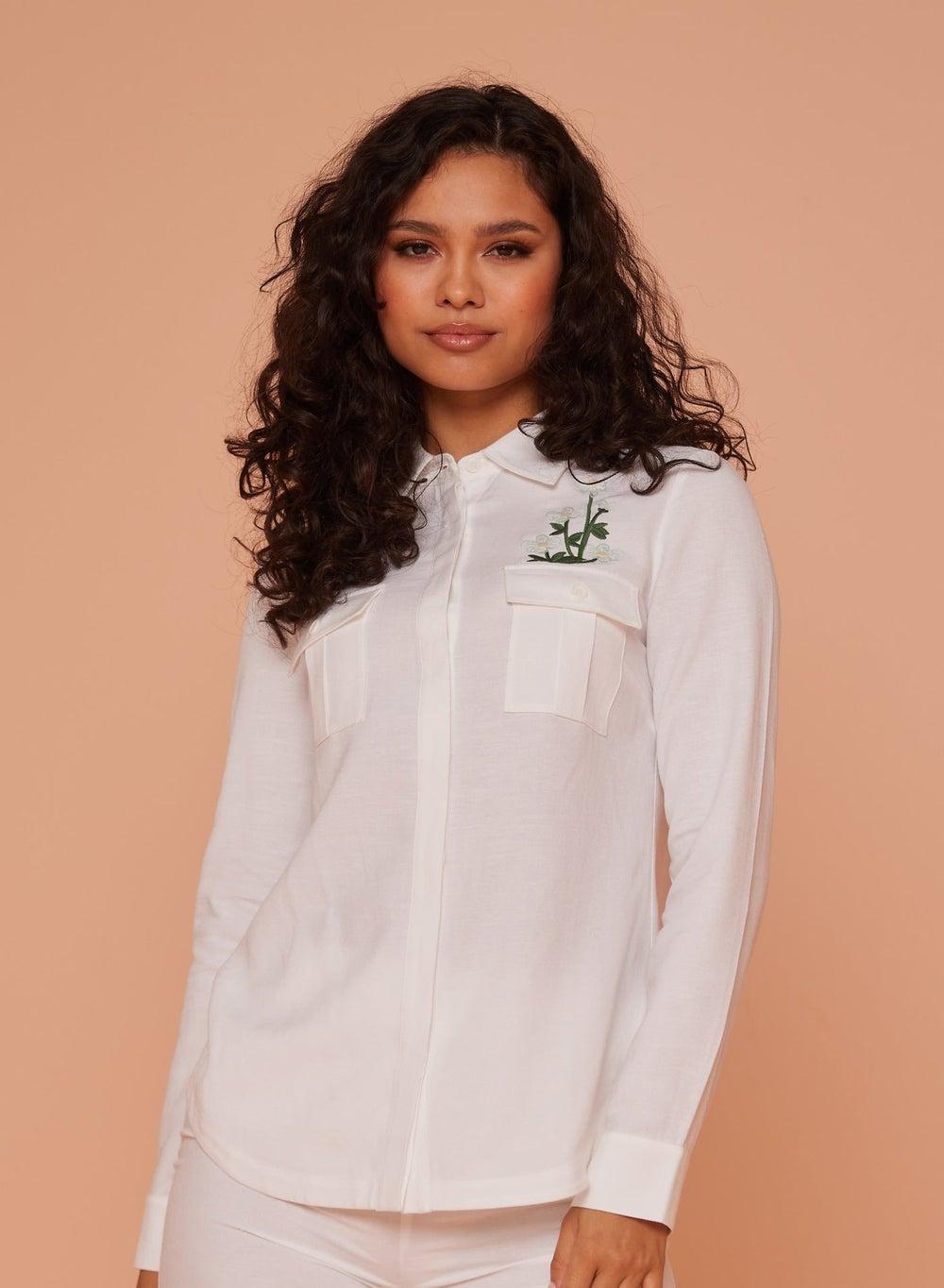 Snowdrop Floral Embroidered Linen Shirt - Image 1