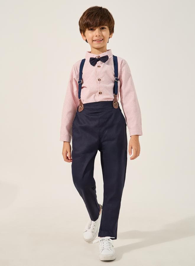 Styli Boys Striped Shirt & Pants Set 2112281020Pink - Image 1