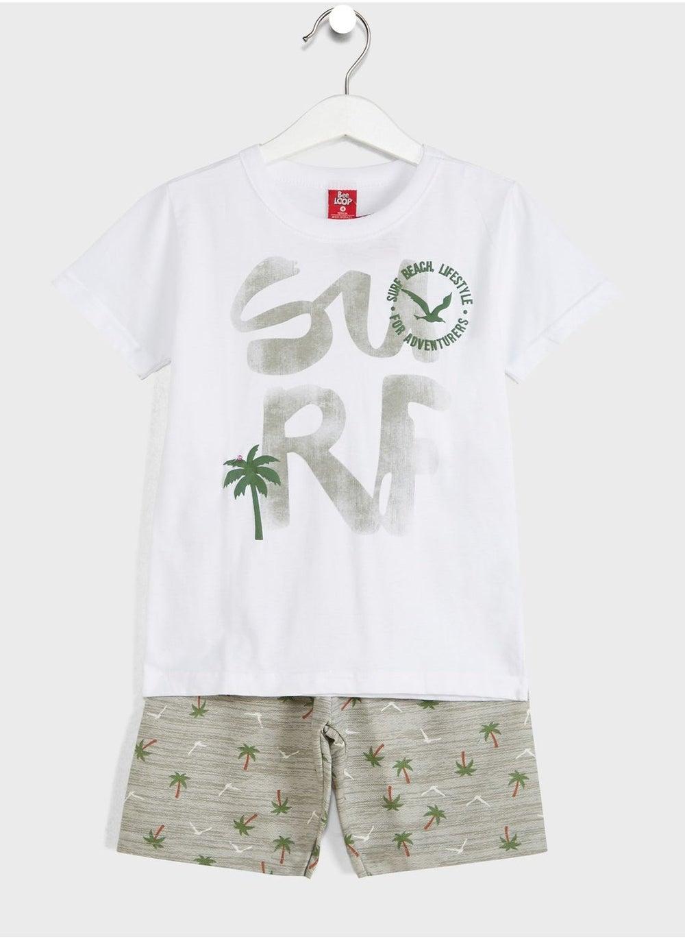 Boys Tropical Print Casual Short Set - Image 1