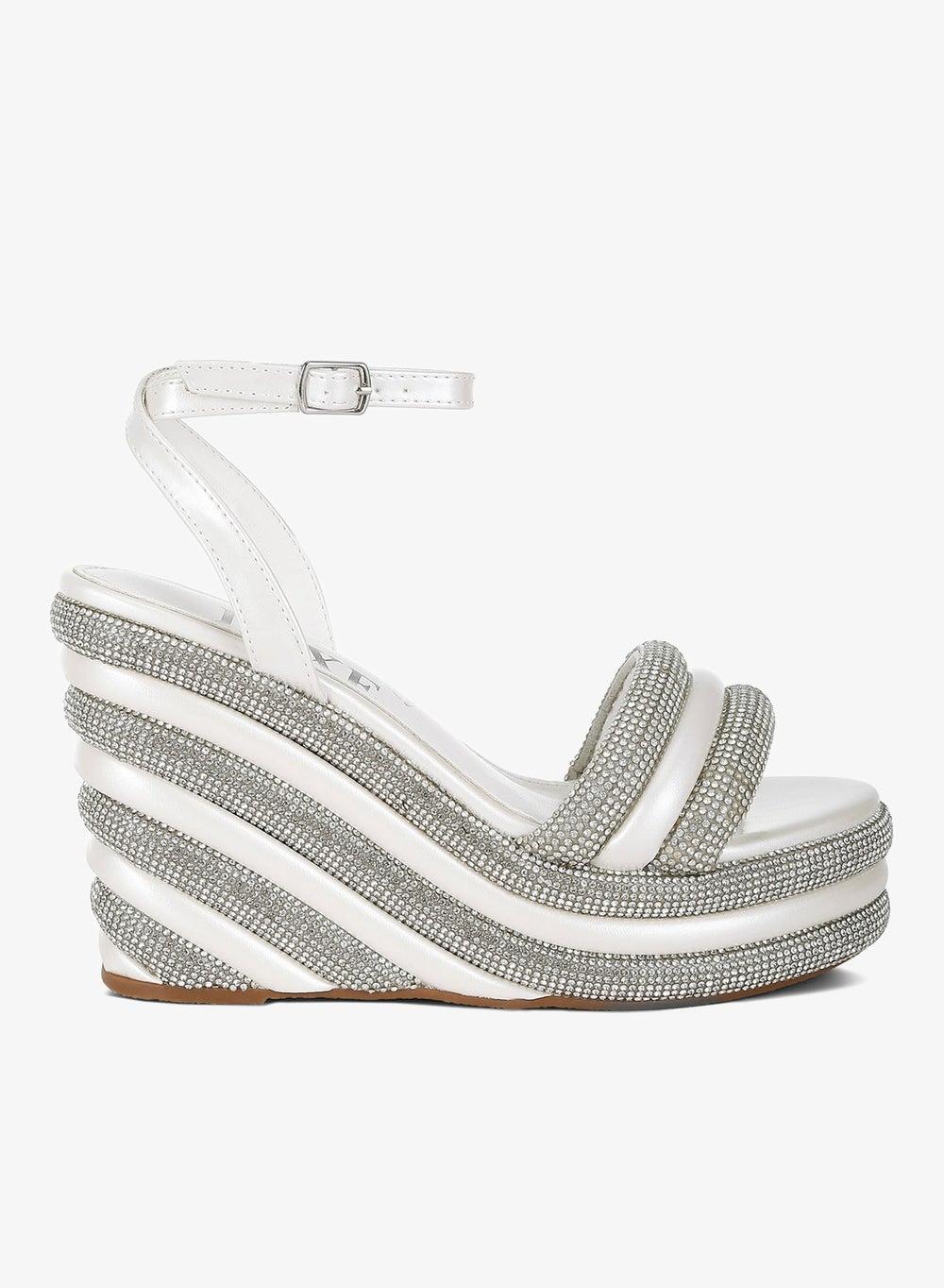 London Rag Rhinestone Wedge Sandals Sh4891 White - Image 1