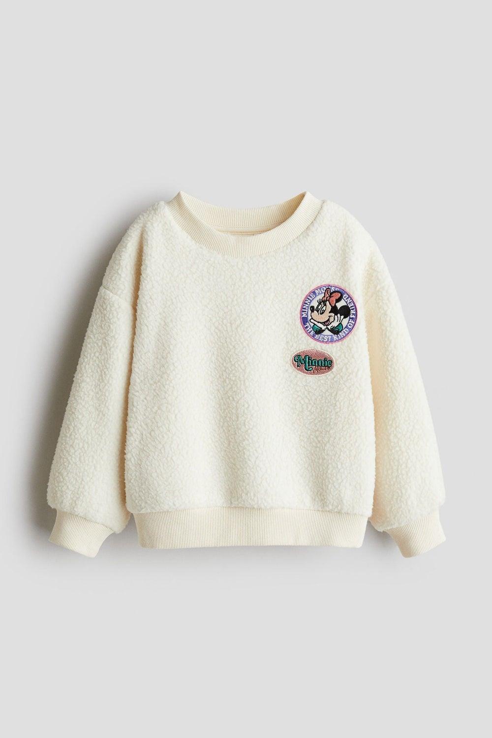 Appliquéd Teddy Sweatshirt – Cream Minnie Detail - Image 1