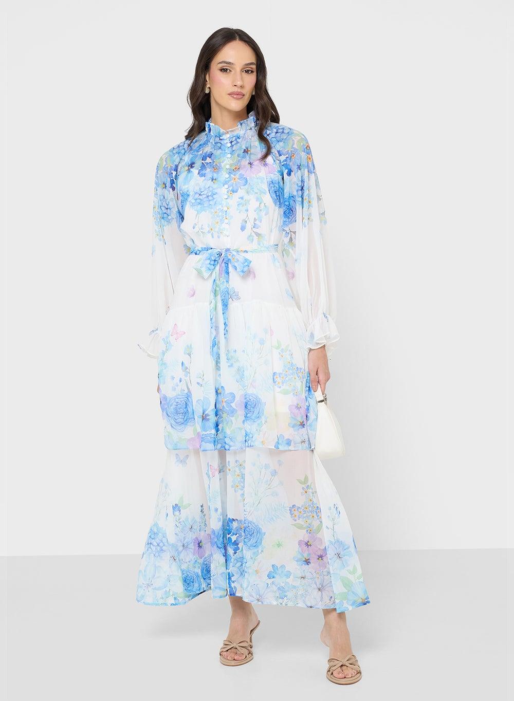 Blue Floral Maxi Dress Vt2698 Tiered Elegance - Image 1