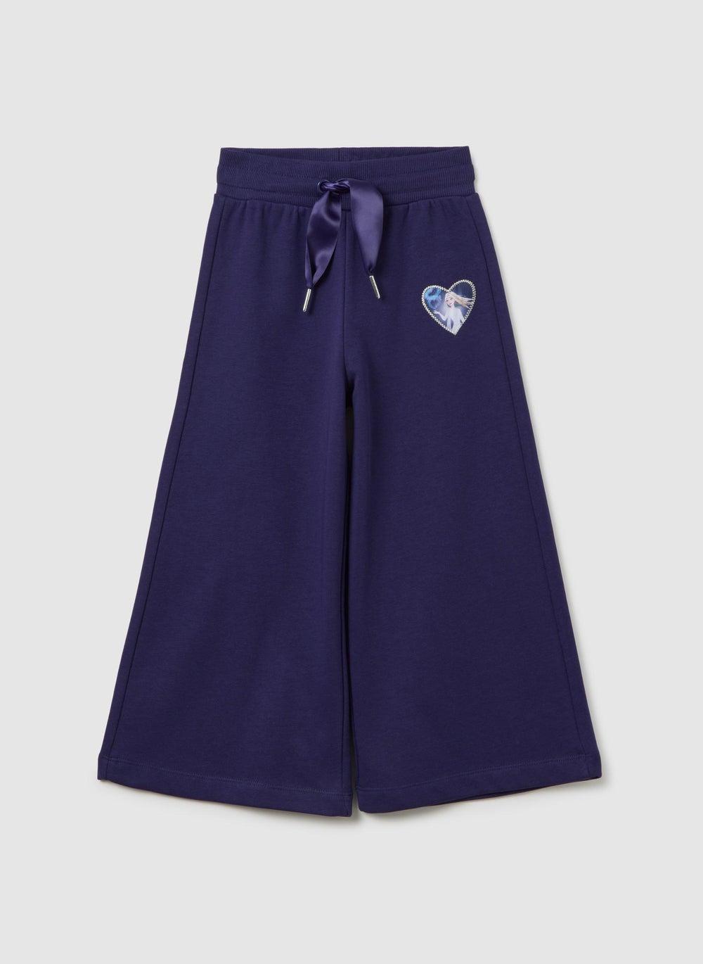 Girls Blue Cotton Blend Jogger Trousers with Heart Detail - Image 1