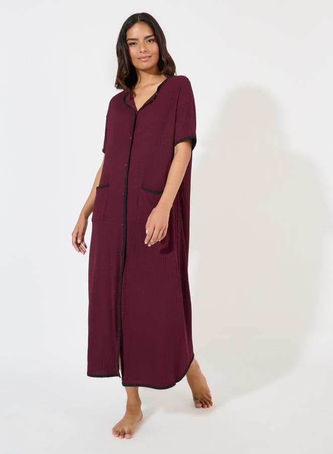 Rib Contrast Edge Button Nightshirt Dress 7006813606 - Image 1