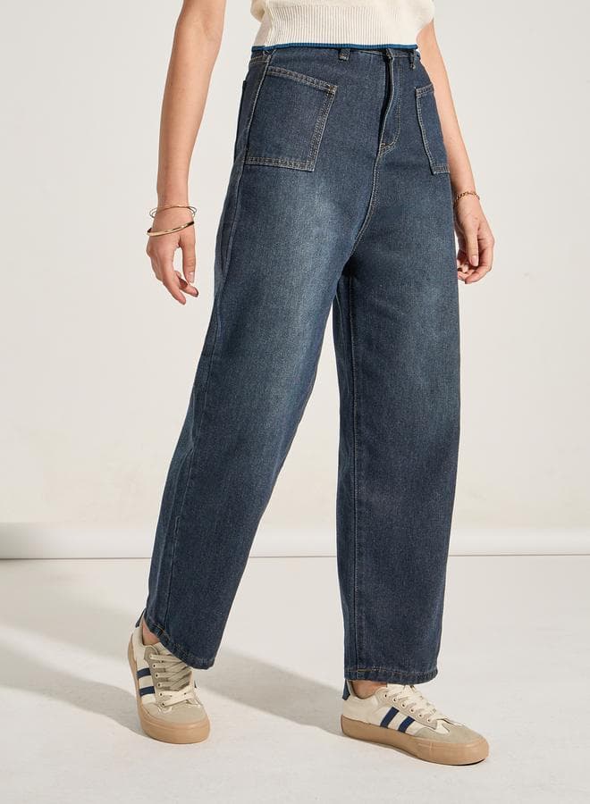 Blue Double Patch Pocket Mom Jeans 7008711303 - Image 1