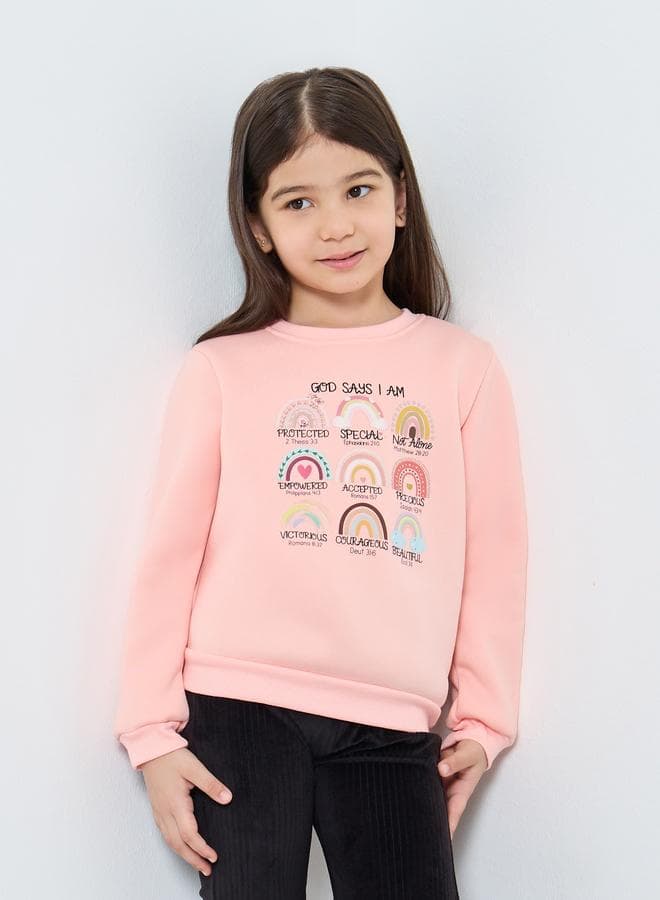 Styli Girls Pink Graphic Print Sweatshirt - Image 1