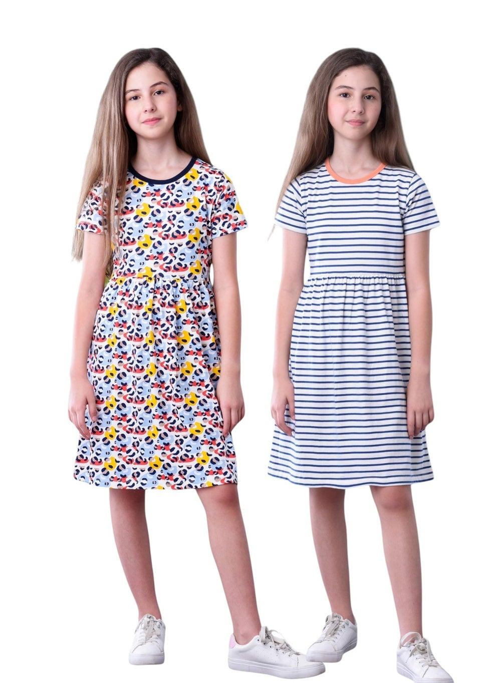Girls Printed Fit-and-Flare Cotton Midi Dress - Image 1