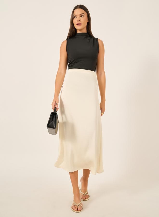 Off White Satin High-Rise Flared Maxi Skirt - Image 1