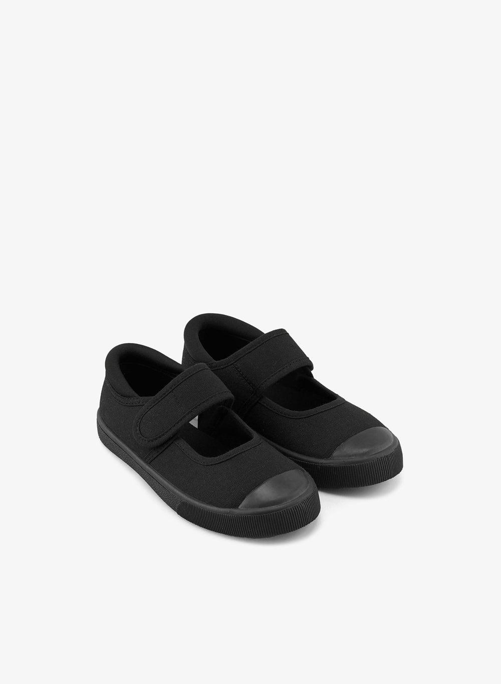 Kids Black Mary Jane Plimsoll Shoes - Image 1