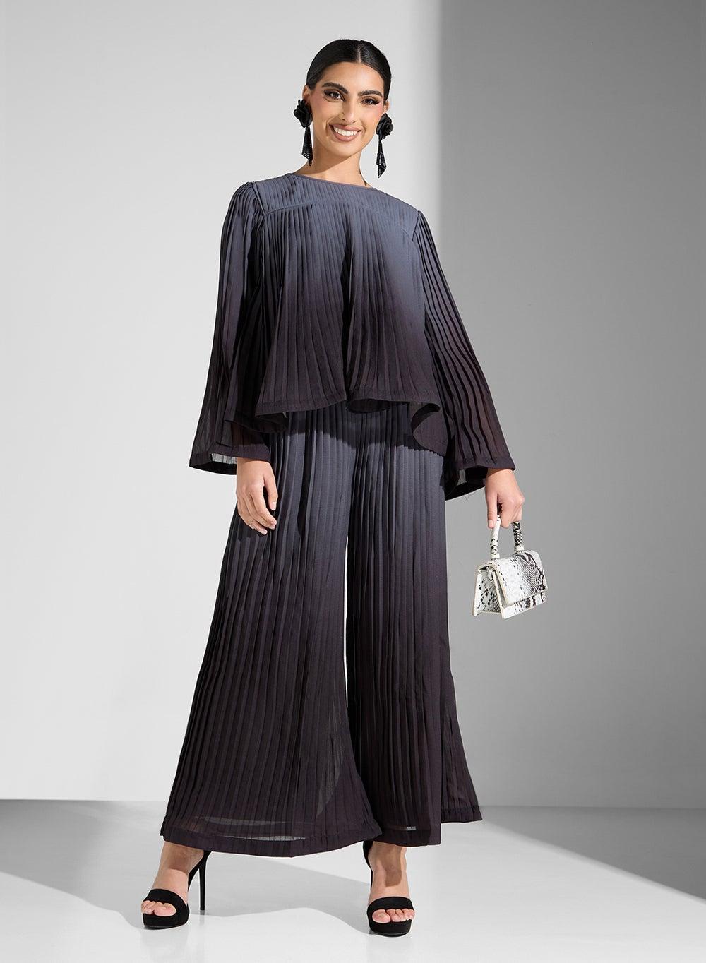 Pleated Ombre Coord Flared Pants - Image 1