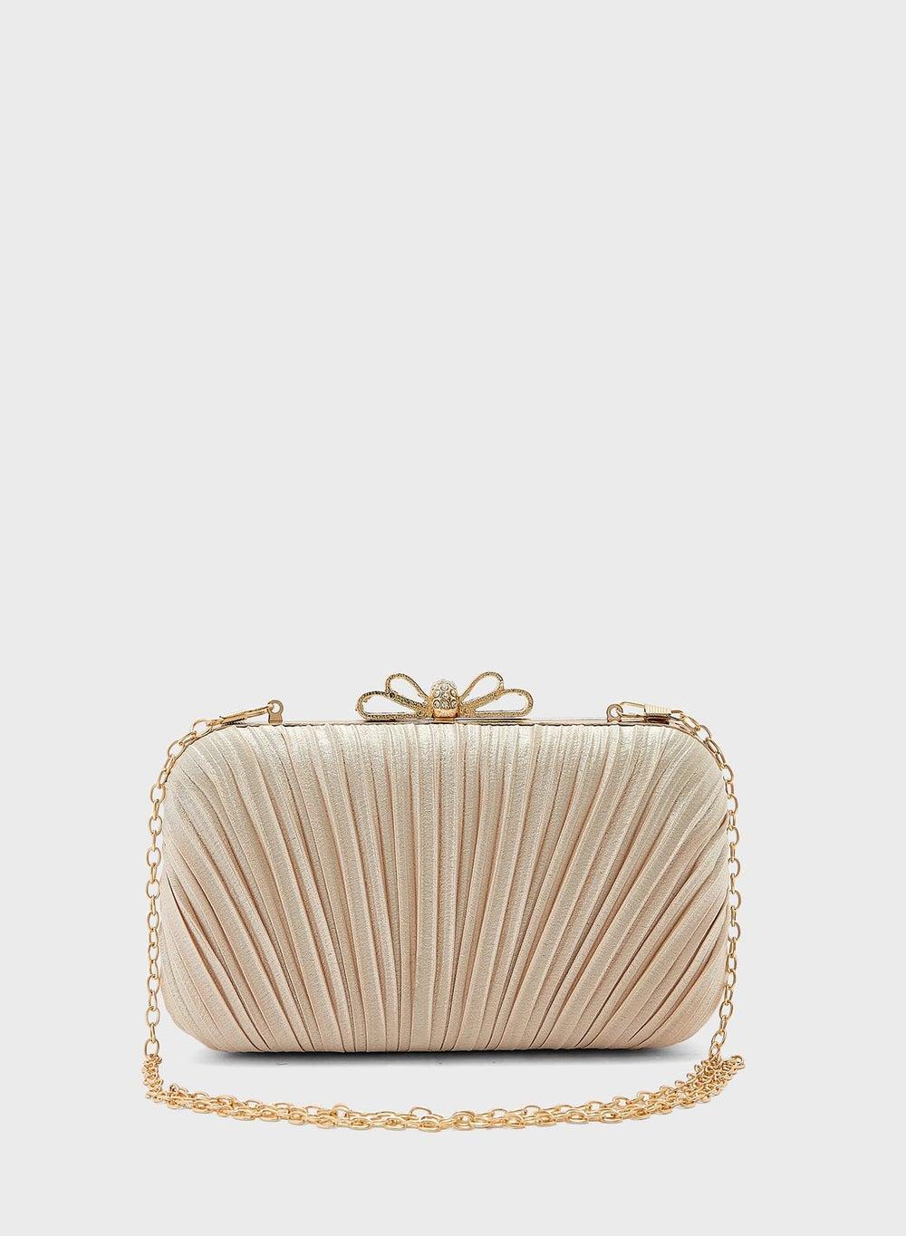 Satin Flower Clutch with Diamante Clasp and Chain - Image 1