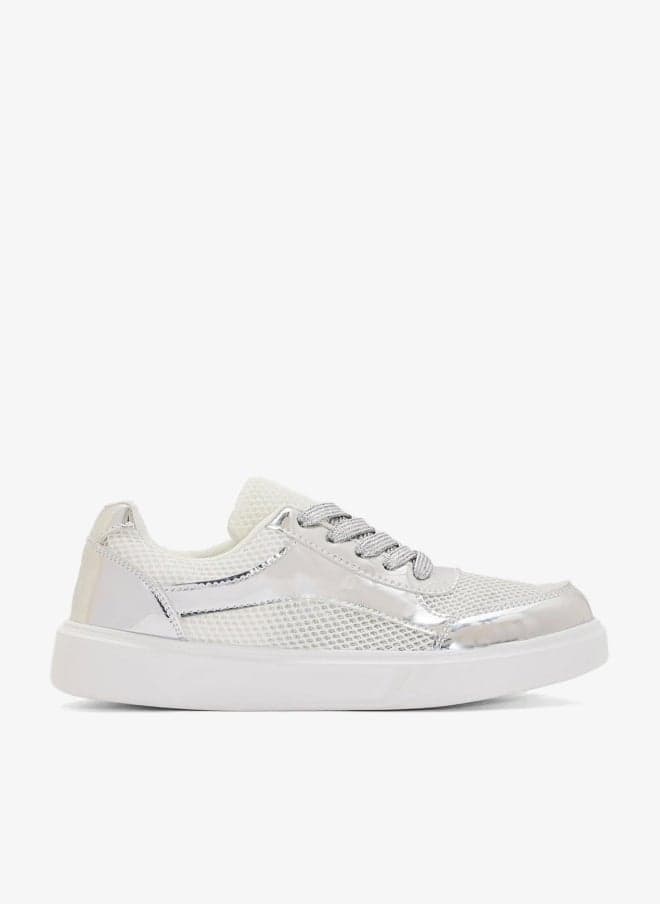 Tsry818 Silver Lace-Up Low-Top Sneakers - Image 1
