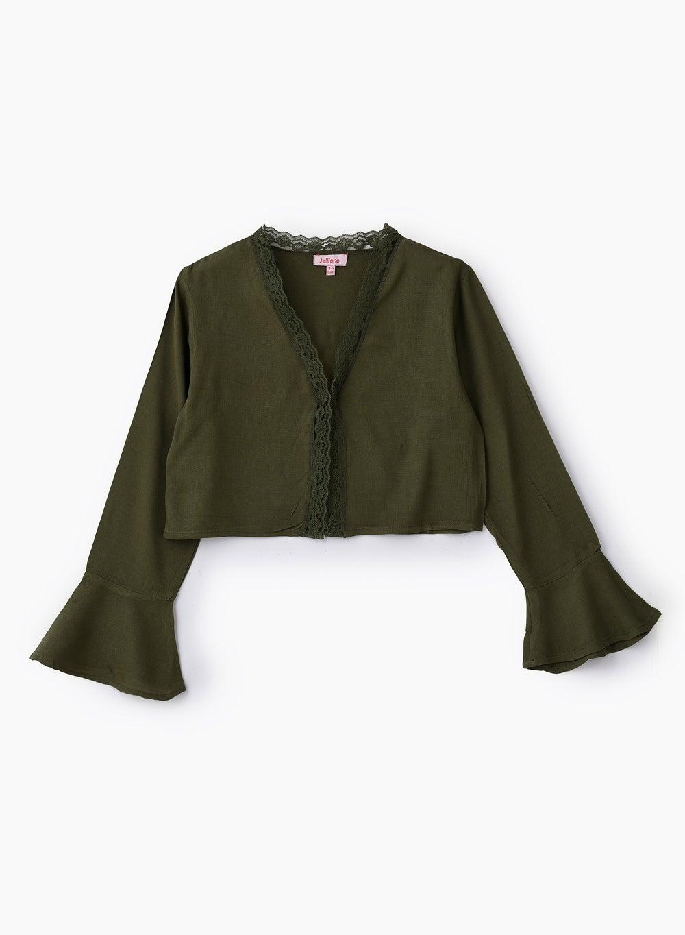 Girls Viscose Lace Trim Cropped Blouse Chtng317 - Image 1