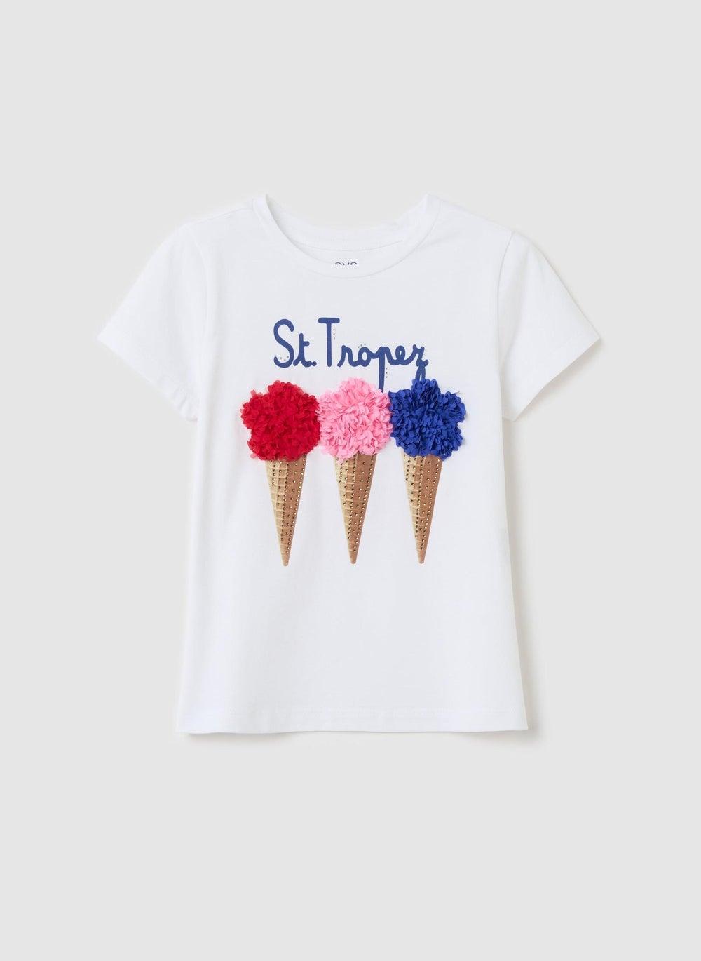 St. Tropez Ice Cream Appliqué Girls T-Shirt - Image 1