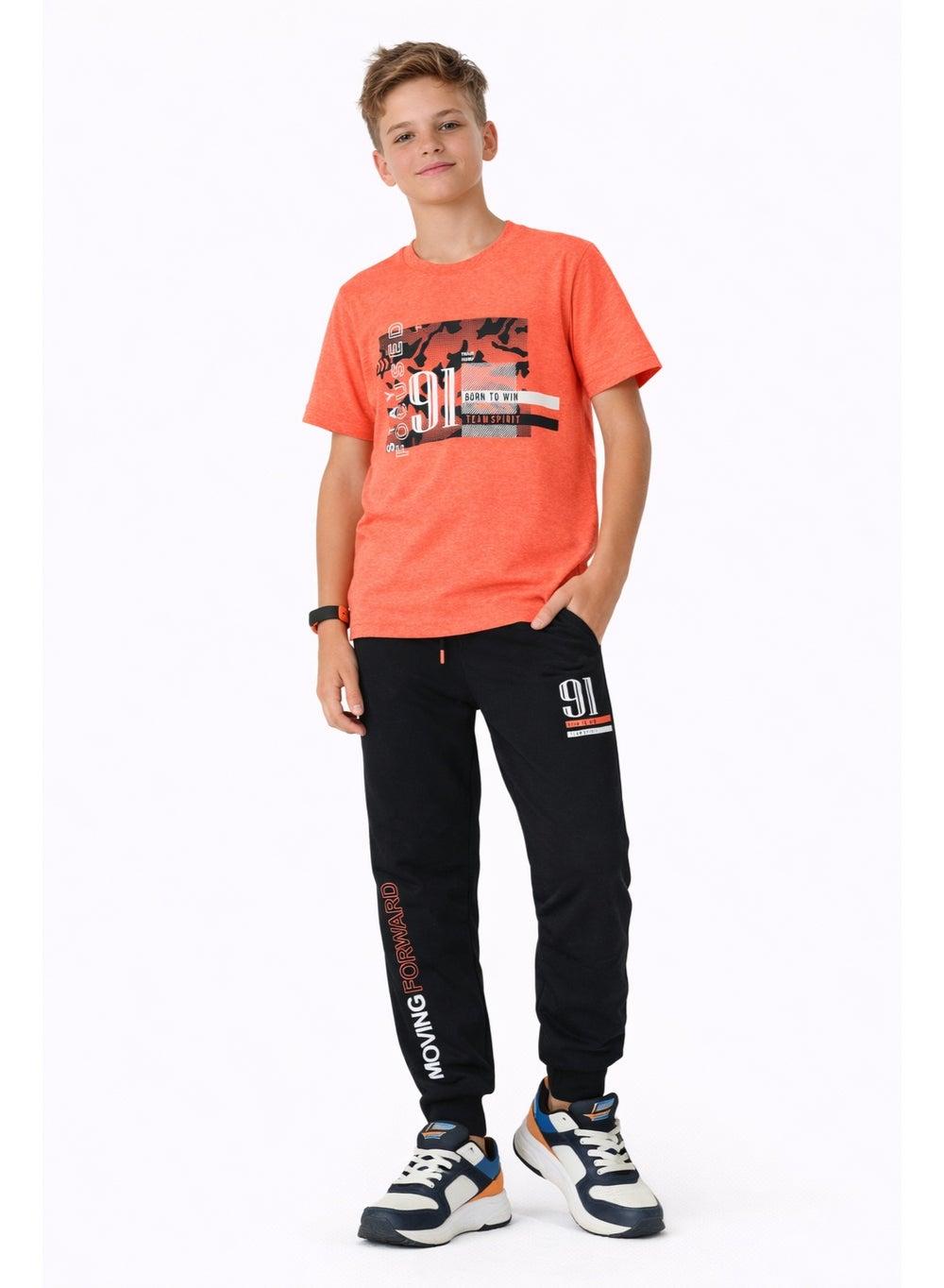 Urbasy Boys Orange T-Shirt & Black Jogger Set - Image 1