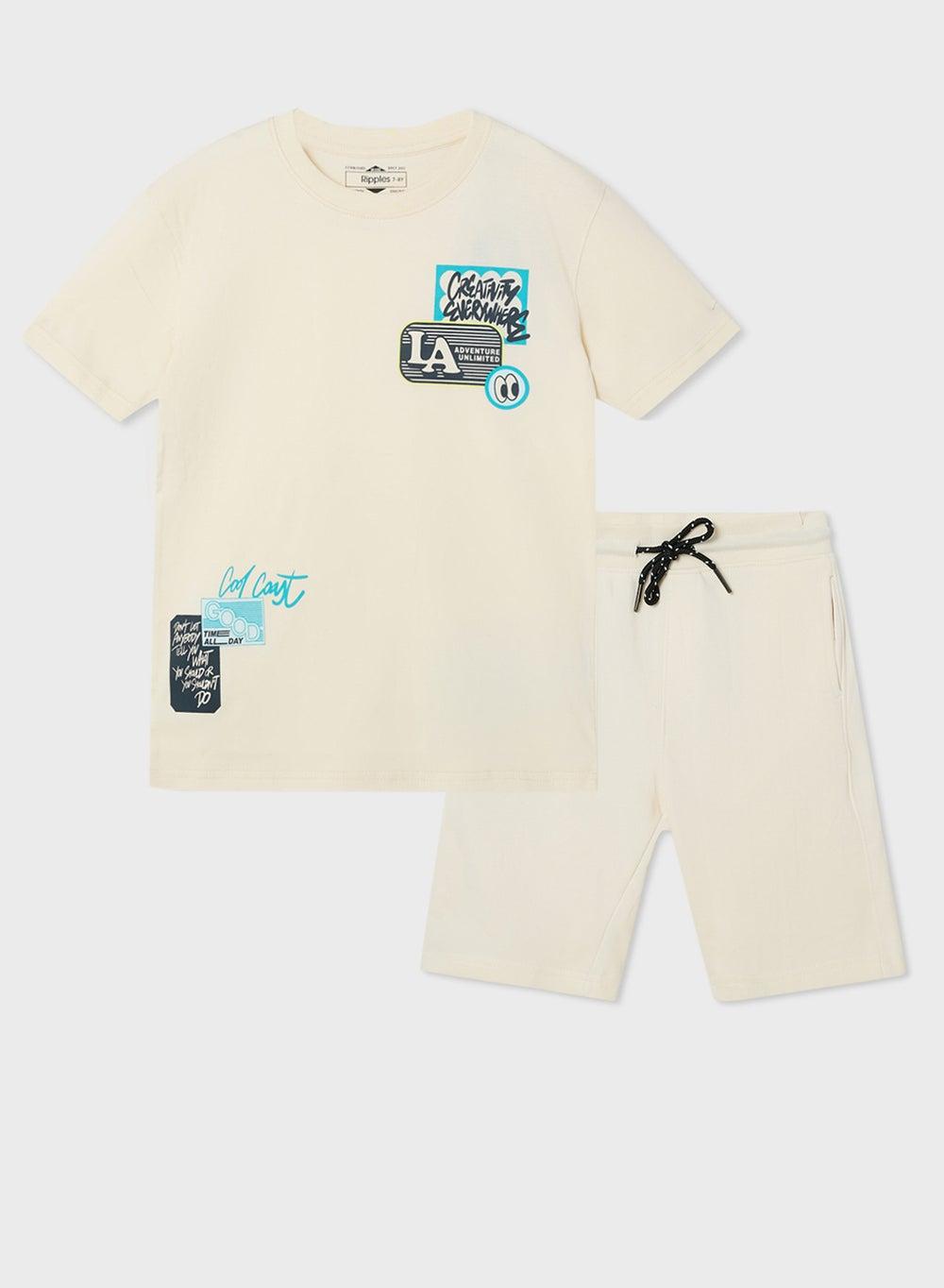 Boys 2Pcs Sets Cream Cotton Lounge Set - Image 1