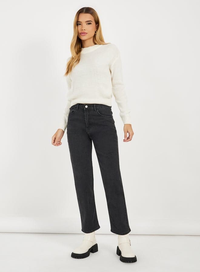 Styli 7005861601 Black Mid Rise Mom Jeans - Image 1