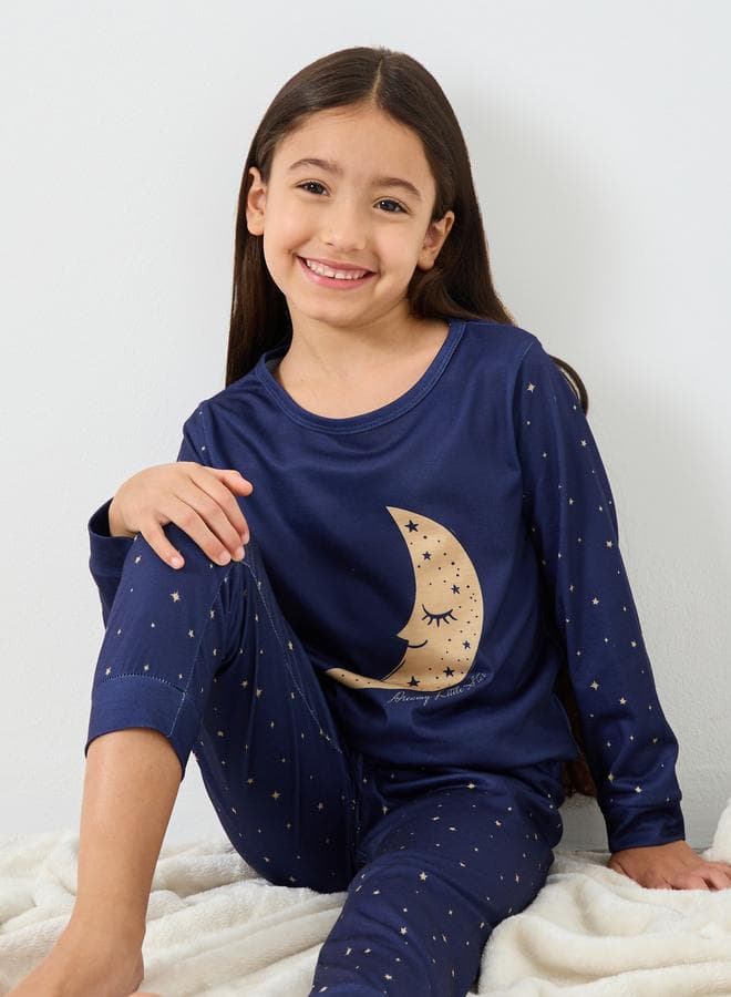 Styli Girls Navy Star Moon Pyjama Set - Image 1