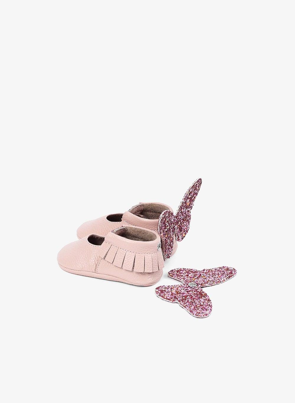 Powder Pink Genuine Leather Baby Moccasins - Image 1