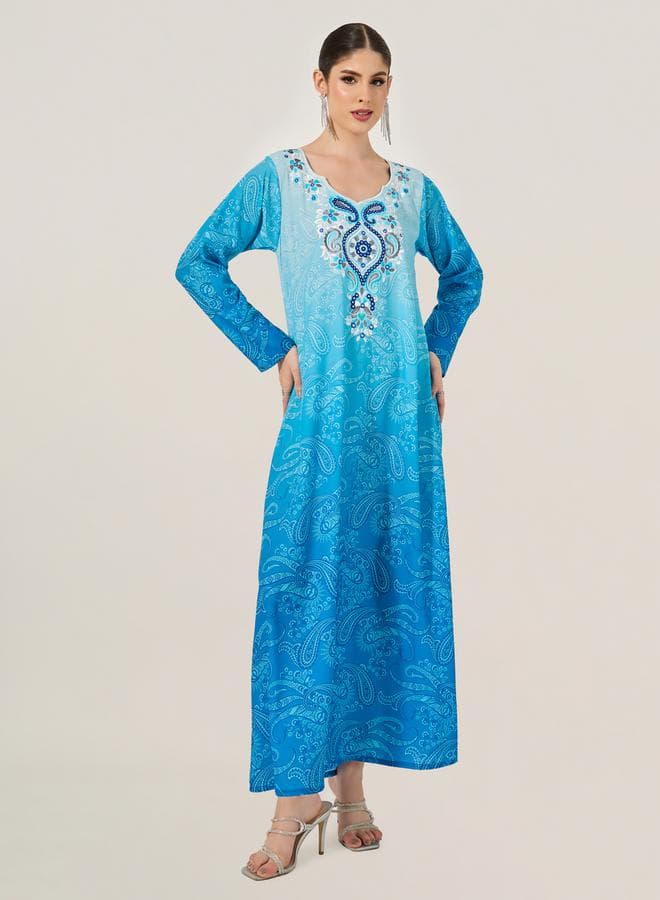 Blue Ombre Embroidered A-Line Jalabiya 7010383420 - Image 1