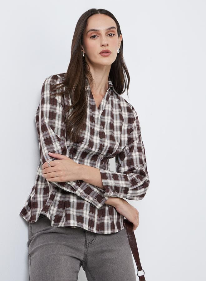 Styli Brown Checked Wrap Shirt for Women - Image 1
