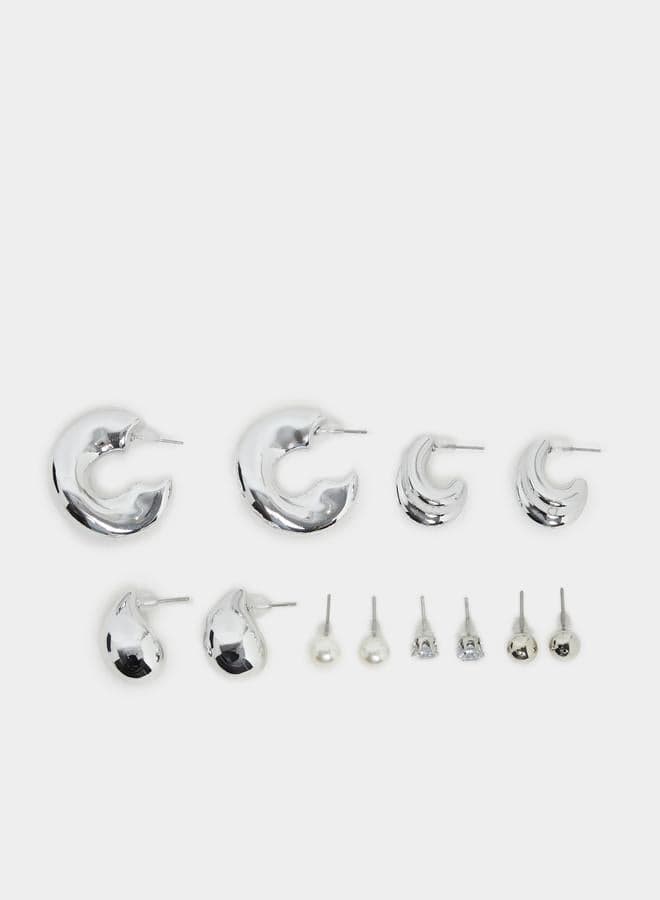 Styli Set of 6 Plain Silver Assorted Earrings - Image 1