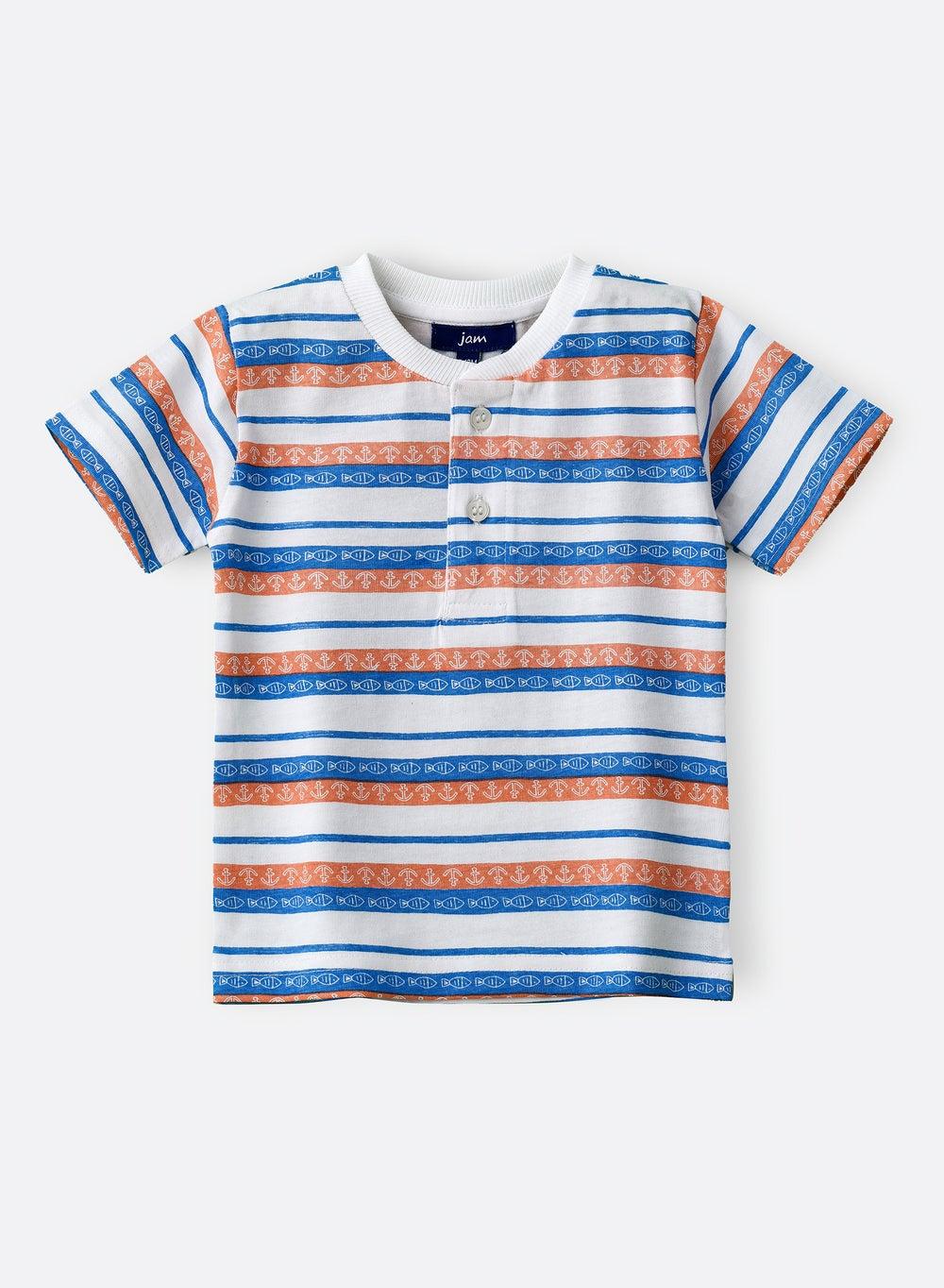 Boys Multicolor Striped Cotton Polo T-Shirt Crinb4007 - Image 1