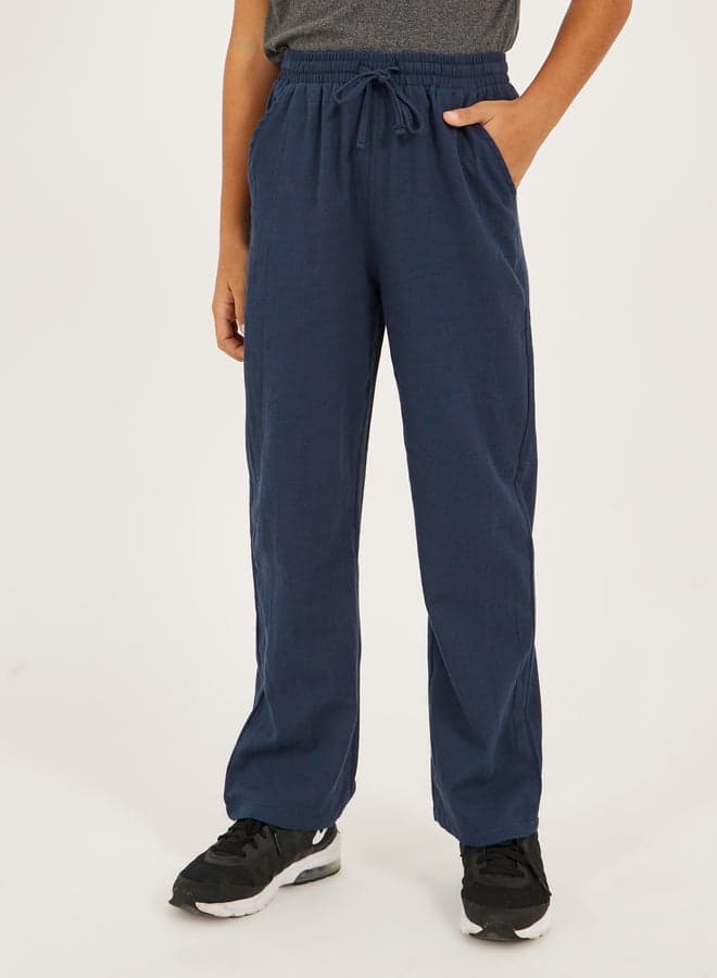 Solid Navy Drawstring Relaxed Pants - Image 1