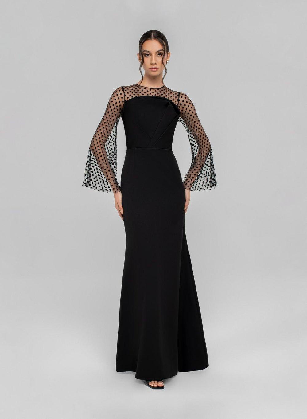 Black Polka Dot Mesh Crew Neck Maxi Dress 16Chxn2025 - Image 1