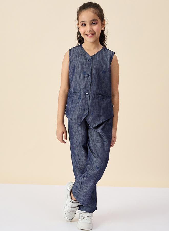 Stylo Bug Embbroidered V-Neck Sleeveless Pants Set - Image 1