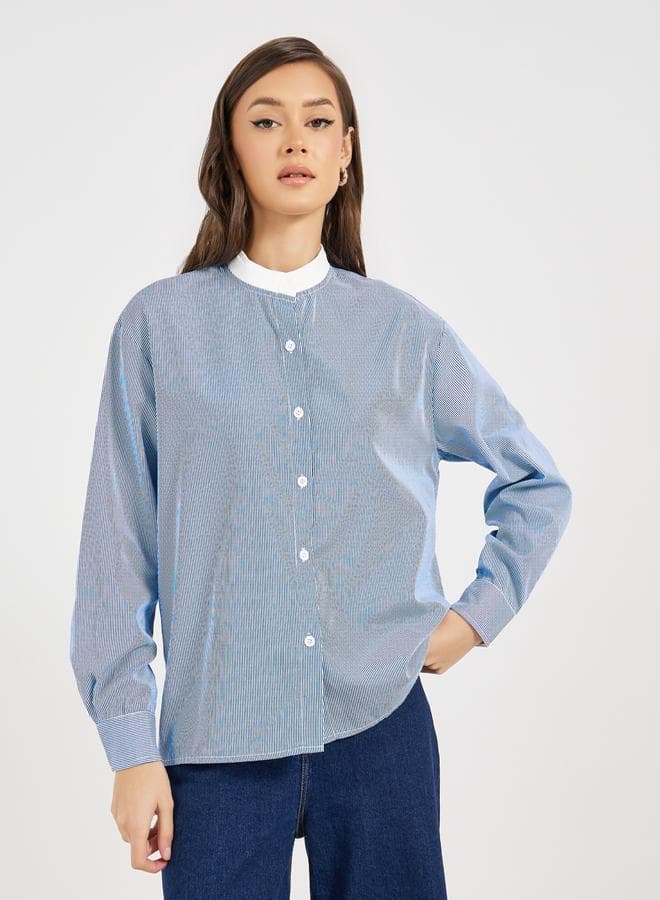 Styli Double Contrast Stand Collar Striped Shirt 7010118403 - Image 1