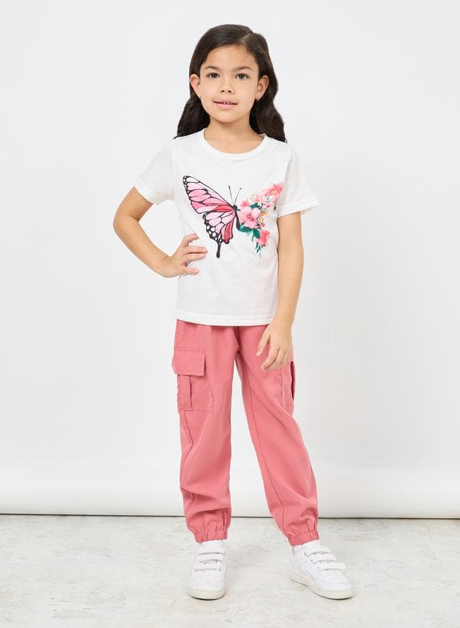 Butterfly Print T-Shirt & Cargo Pants Set - Image 1
