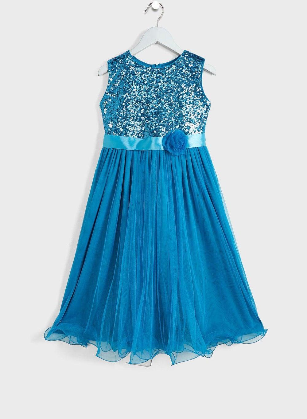 Royal Blue Sequin Bodice Tulle Maxi Dress - Image 1