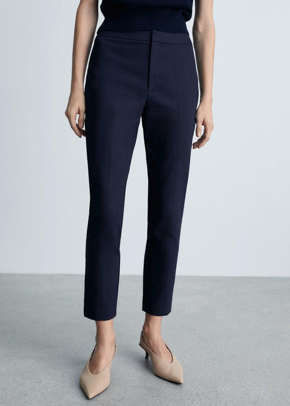 Navy High-Rise Cropped Skinny Trousers 17041176 - Image 1
