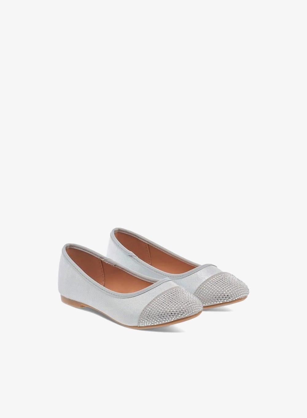 Girls Silver Embellished Ballerina Slip-Ons Bs101 24901 - Image 1
