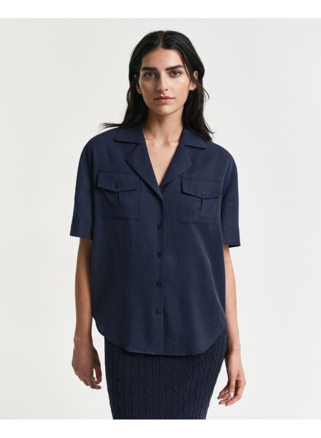 Relaxed Lyocell-Linen Pocket Shirt with Riviera Collar - Image 1