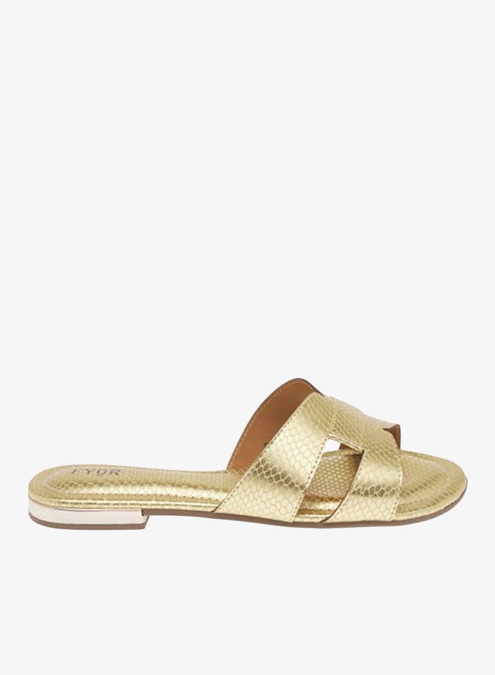 BDV 099 Gold Croc-Effect Flat Sandals - Image 1