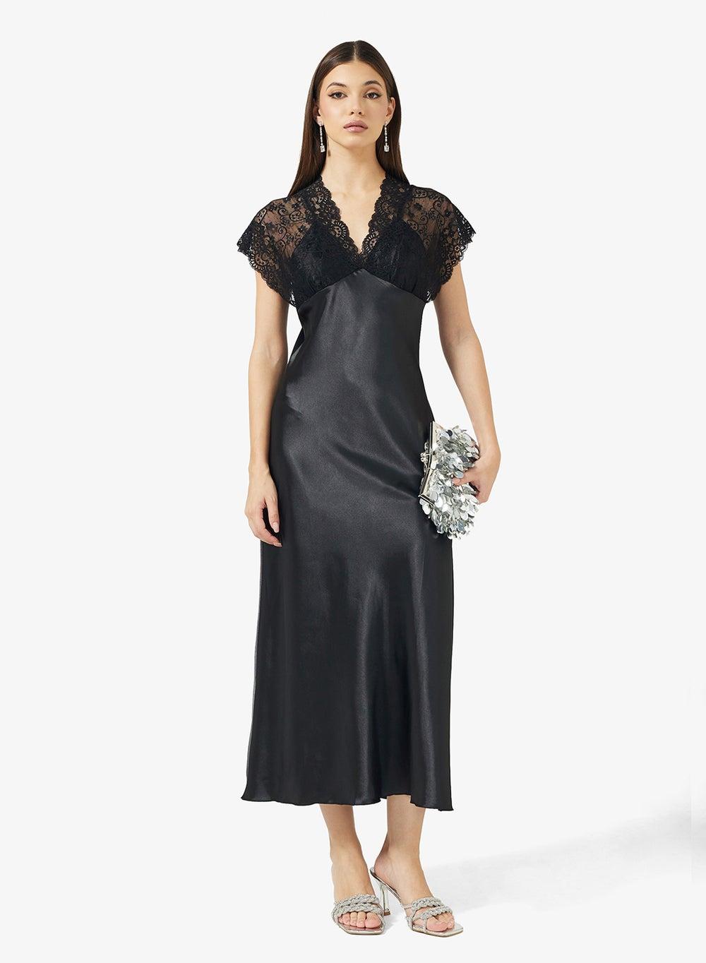 A25N670 Black Lace Midi Slip Night Dress - Image 1