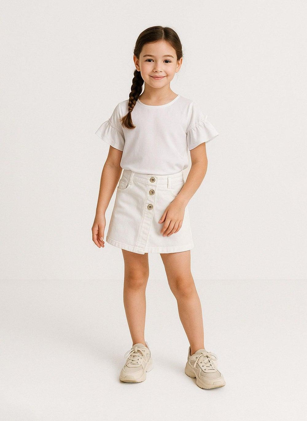 Girls White Twill Asymmetric Hem Skirt - Image 1