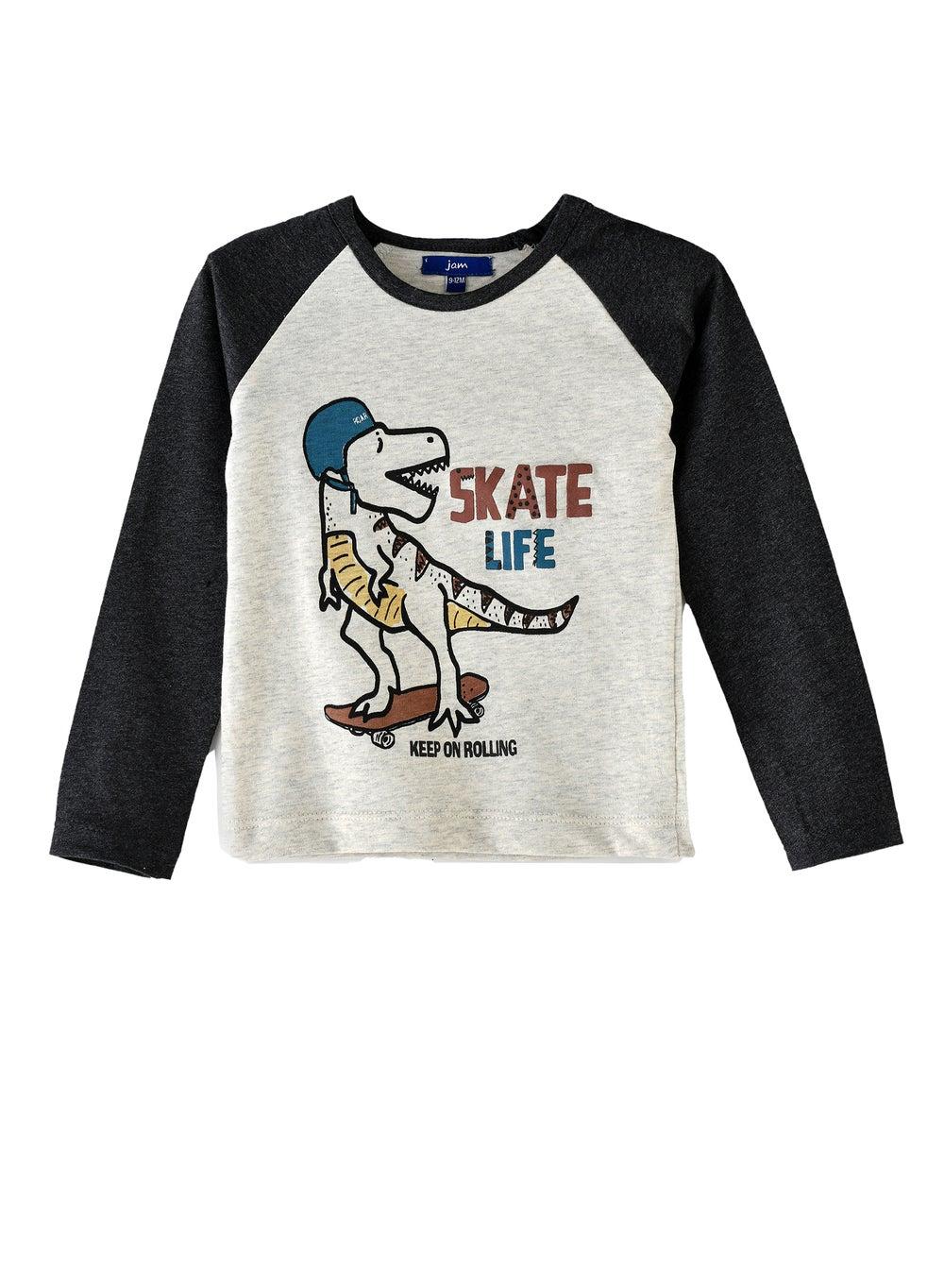 Boys' Skate Life Dinosaur Raglan Long-Sleeve Tee - Image 1