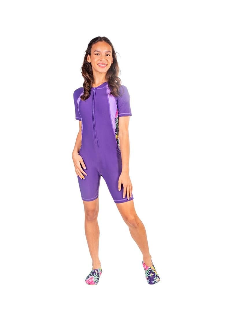 COEGA Youth Girls Slim-kini Short Lengths Purple Blue Tropical - Image 1