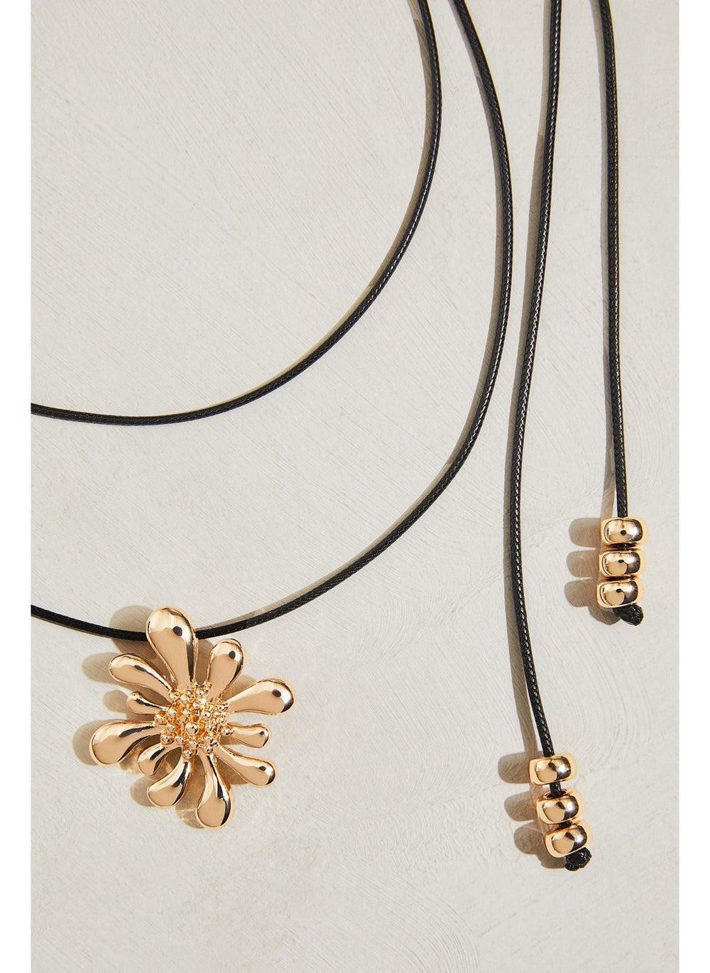 Floral Pendant Two-Strand Cord Necklace - Image 1