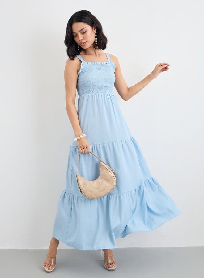 Sky Blue Sleeveless Tiered Maxi Dress - Image 1