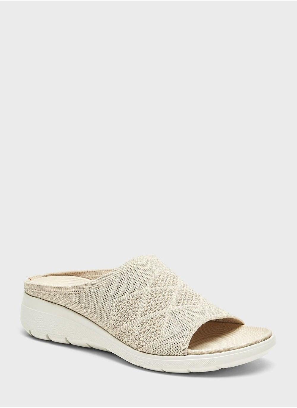 Textured One-Strap Wedge Mule Sandals - Image 1