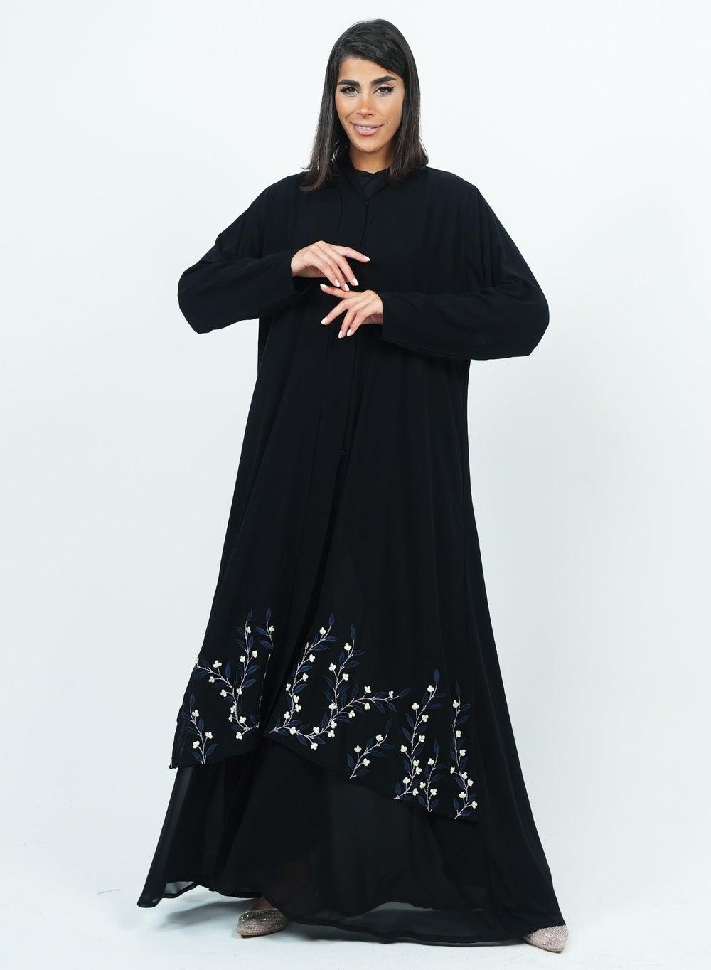 Black R 202565 Embroidered Embellished Abaya with Shela - Image 1