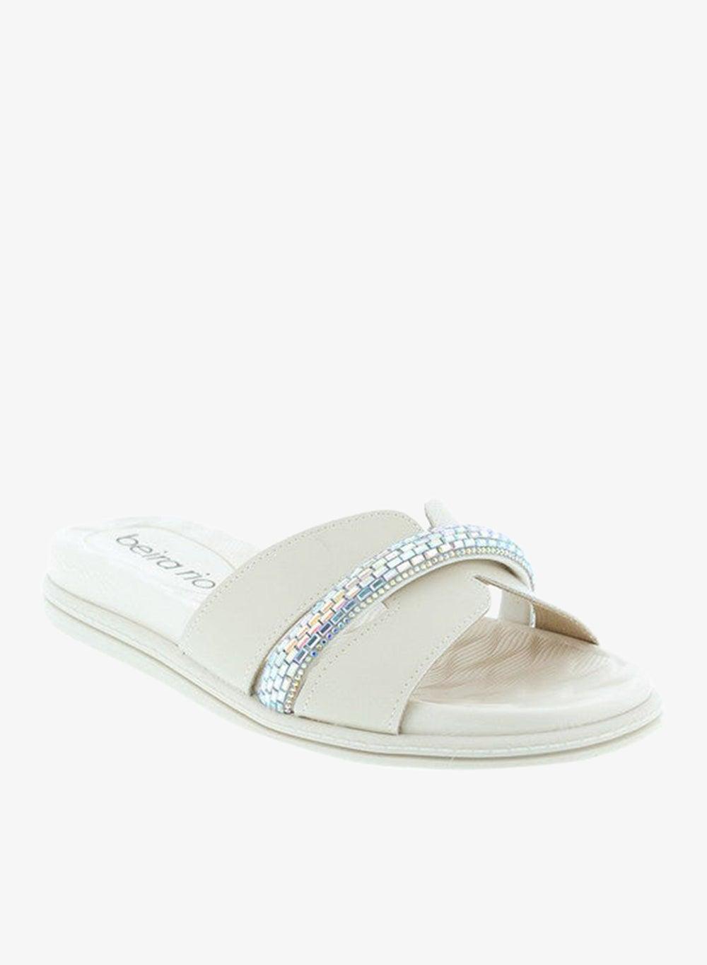 Off White Women’s Flat Sandals – Classic PU Comfort Slides - Image 1