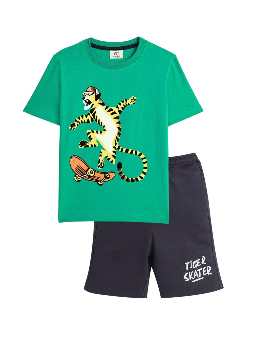 Victor and Jane Boys' Ride the Streets! T-Shirt Green - Image 1