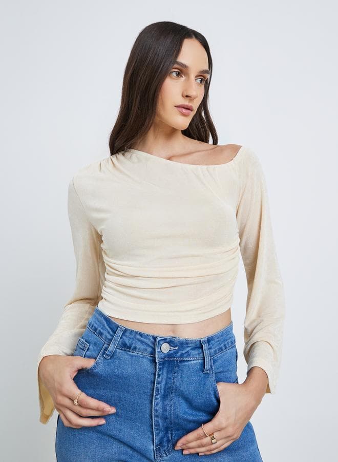 Styli Beige One-Shoulder Crop Top for Women - Image 1