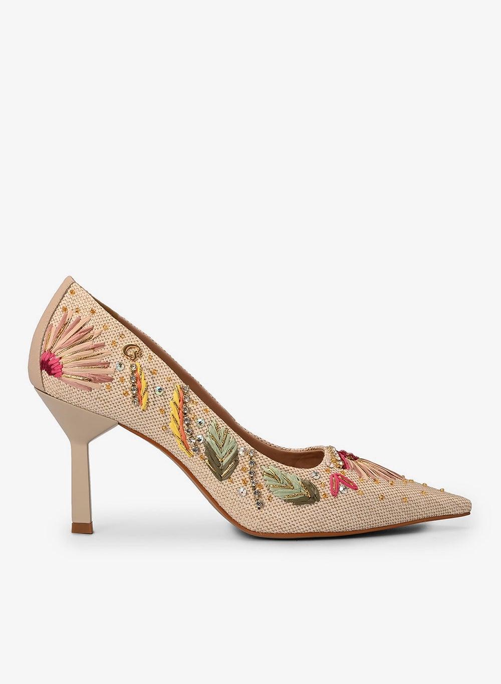 Hazelnut Embroidered High Heel Pump - Image 1